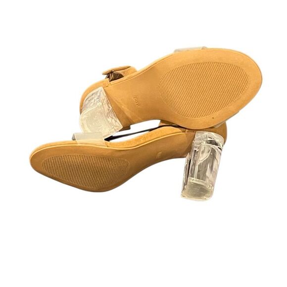 NWT SZ 8W Torrid Translucent Block Heel Adjustable Ankle Strap Sandal in Tan Sue - Picture 7 of 8